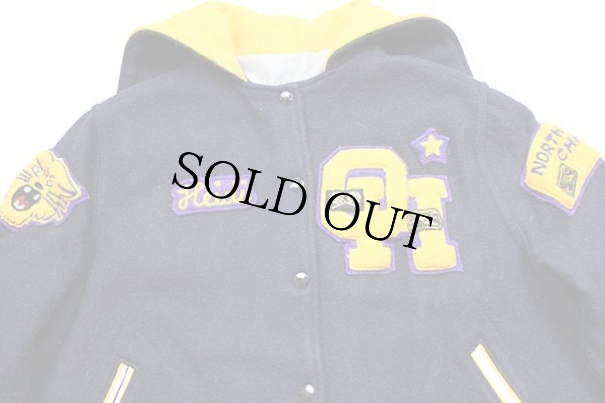 画像3: 80s TM ATHLETICS パッチ付き セーラーカラー メルトン ウール スタジャン 濃紺×濃黄 44 (3)