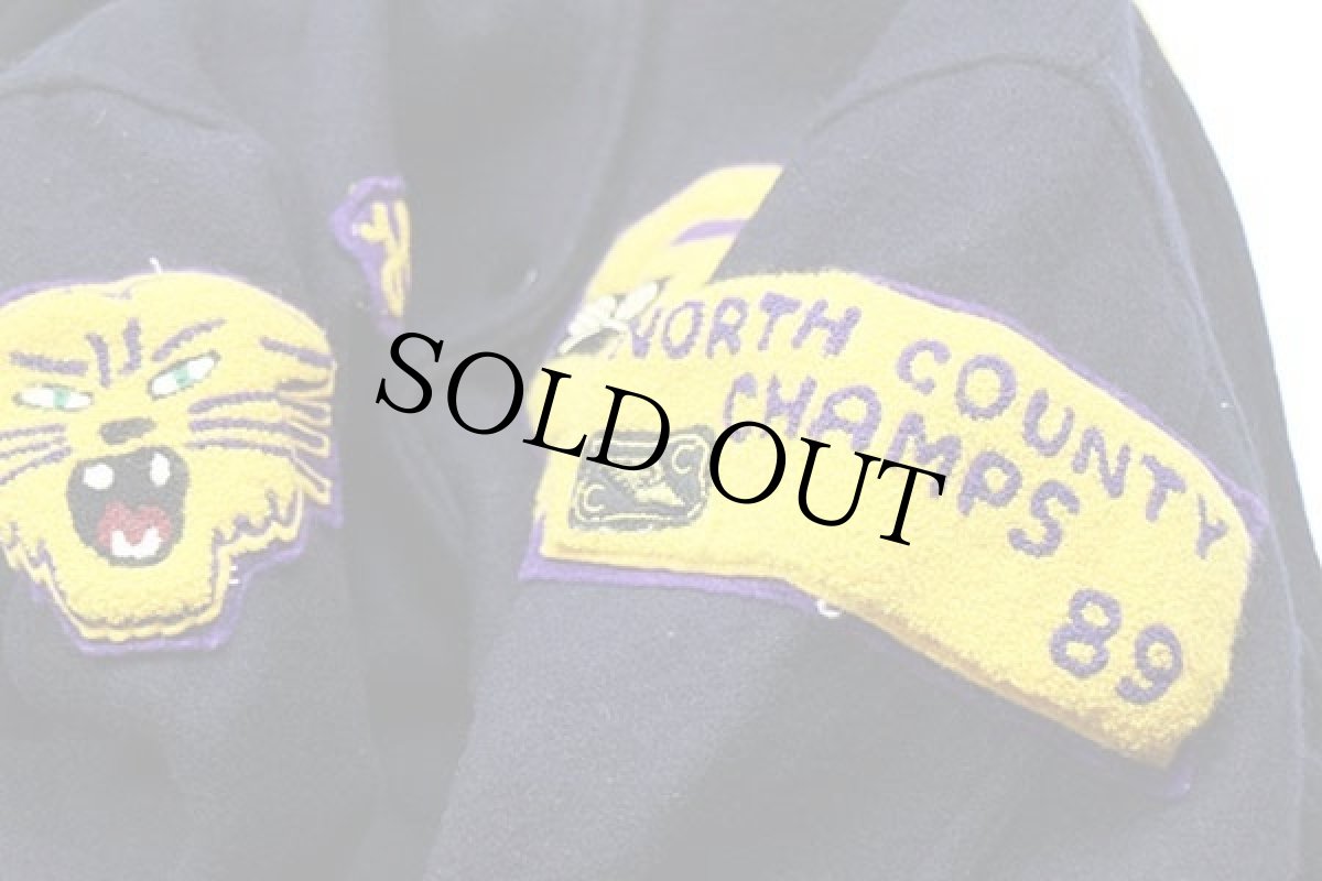 画像7: 80s TM ATHLETICS パッチ付き セーラーカラー メルトン ウール スタジャン 濃紺×濃黄 44 (7)