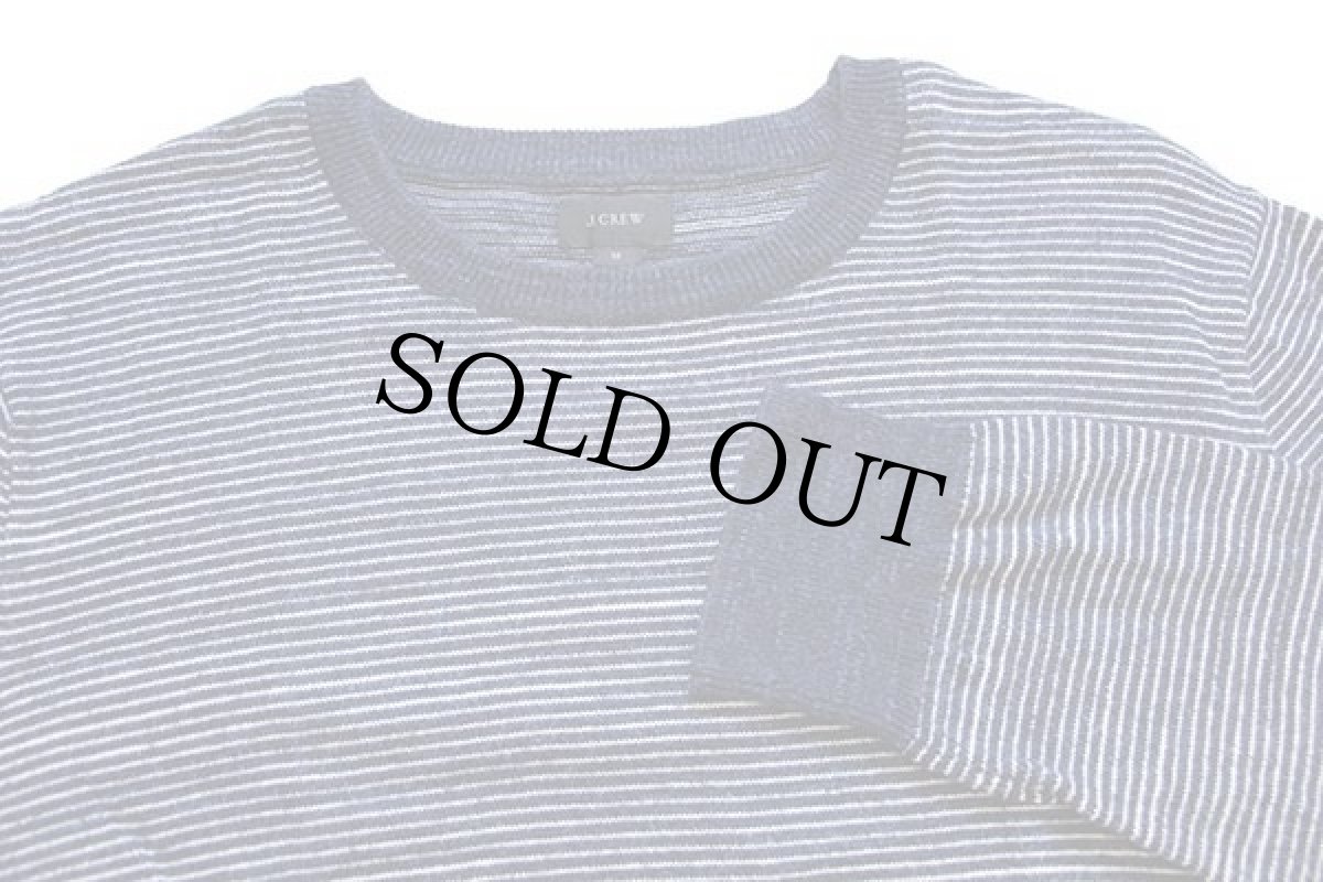 画像3: 00s J.CREW 織り柄 ボーダー コットン カットソー 紺ミックス×白 M (3)