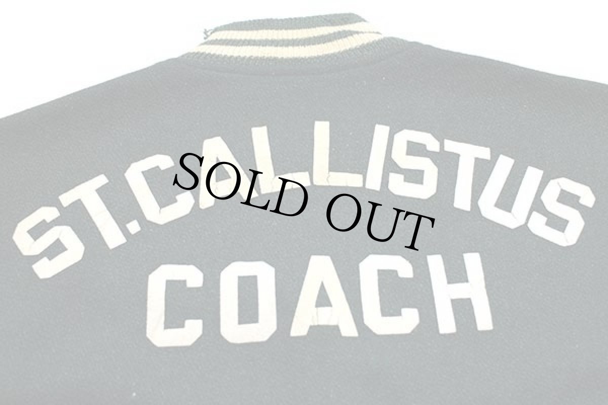 画像4: 70s MAPLE ST.CALLISTUS フェルトプリント&パッチ&チェーン刺繍 メルトン ウール スタジャン ボロ 緑 (4)