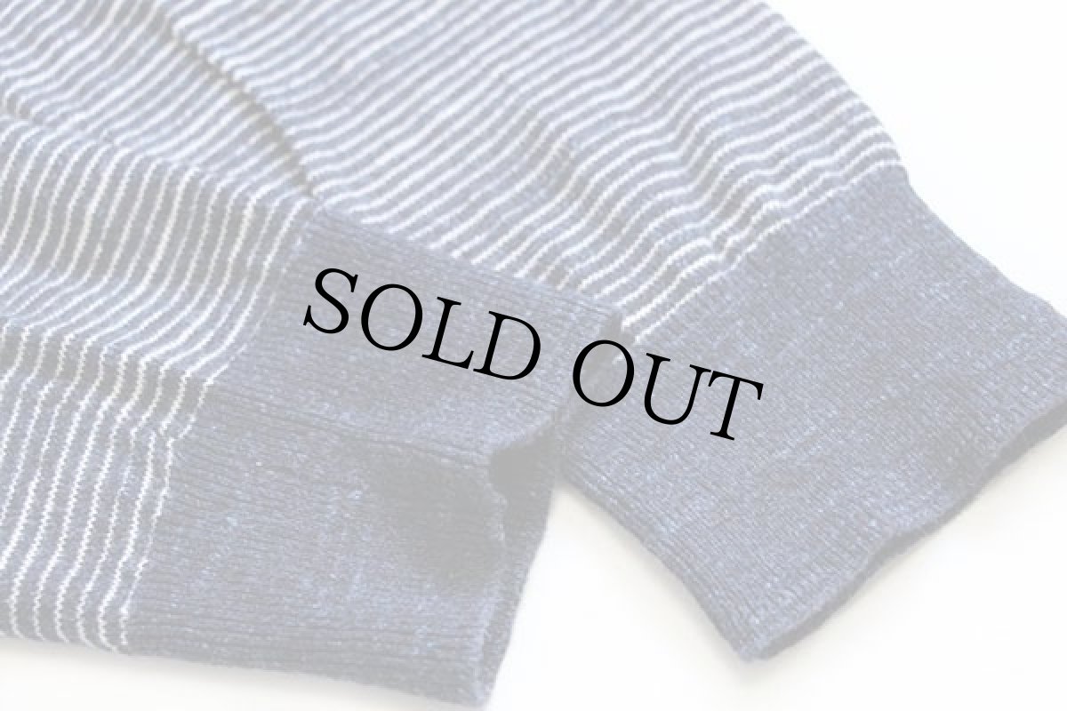 画像6: 00s J.CREW 織り柄 ボーダー コットン カットソー 紺ミックス×白 M (6)