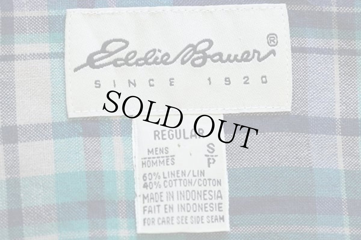 画像4: 90s EddieBauerエディーバウアー マドラスチェック ボタンダウン リネン×コットンシャツ (4)