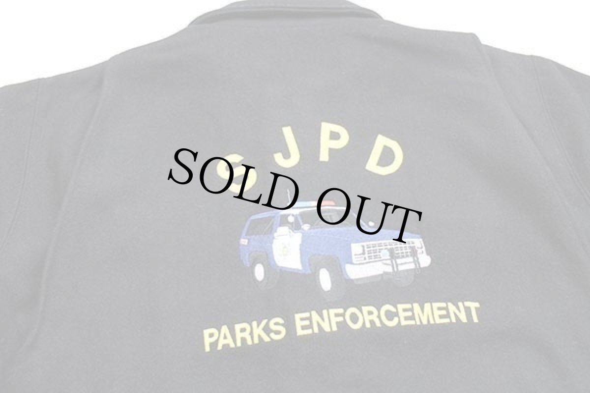 画像4: 90s USA製 SJPD PARKS ENFORCEMENT ポリスカー 刺繍 タータンチェックライナー ウールジャケット 黒 XL (4)