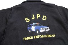 画像4: 90s USA製 SJPD PARKS ENFORCEMENT ポリスカー 刺繍 タータンチェックライナー ウールジャケット 黒 XL (4)