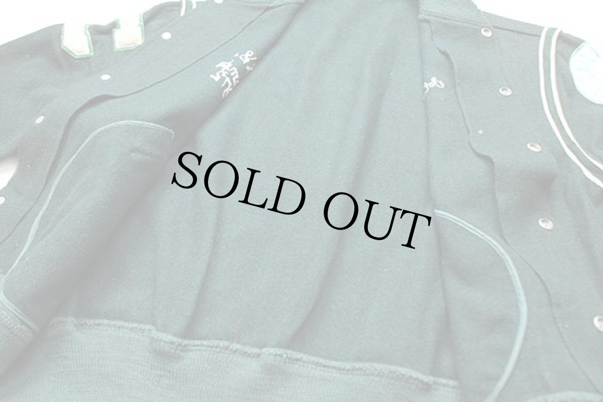 画像6: 70s MAPLE ST.CALLISTUS フェルトプリント&パッチ&チェーン刺繍 メルトン ウール スタジャン ボロ 緑 (6)