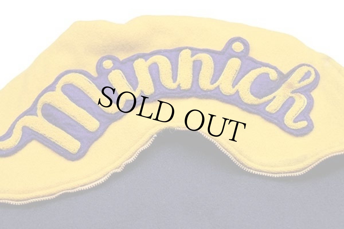 画像9: 80s TM ATHLETICS パッチ付き セーラーカラー メルトン ウール スタジャン 濃紺×濃黄 44 (9)