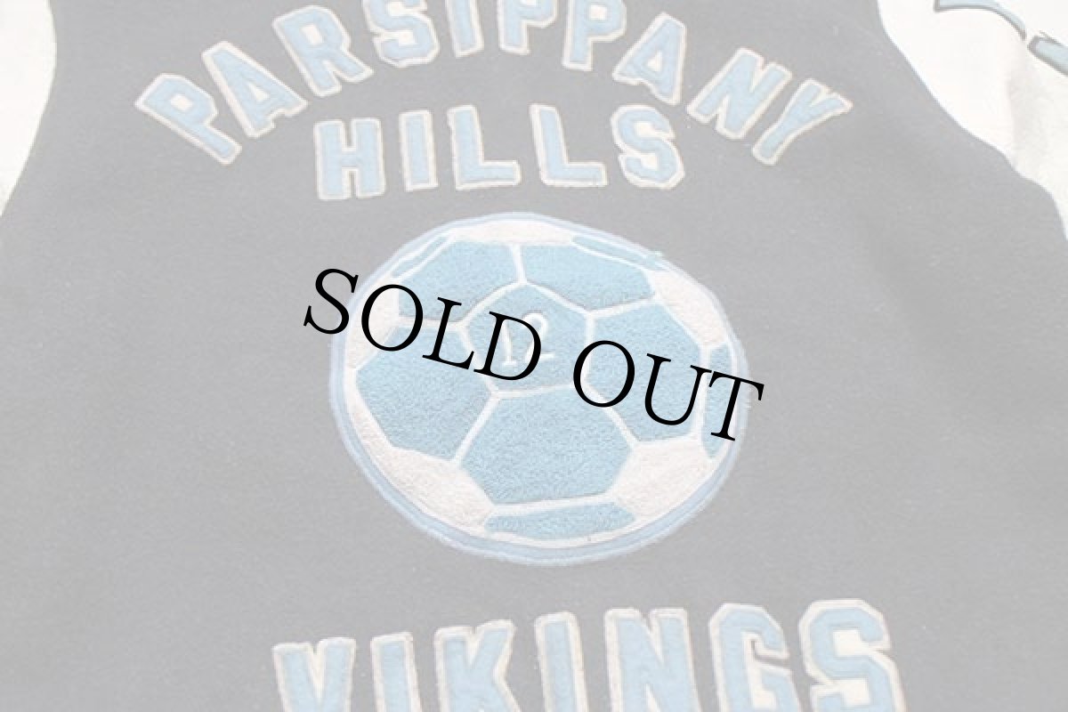 画像4: USA製 De&De PARSIPPANY HILLS VIKINGS サッカーボール パッチ付き メルトン ウール 袖革スタジャン 黒×白 (4)