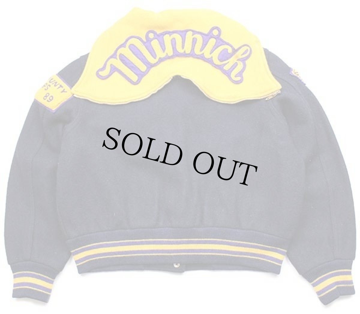 画像2: 80s TM ATHLETICS パッチ付き セーラーカラー メルトン ウール スタジャン 濃紺×濃黄 44 (2)