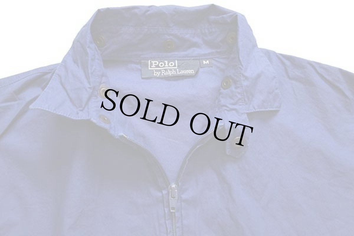 画像3: 90s ポロ ラルフローレン チンスト&フード付き 無地 コットンポプリン ジャケット 濃青 M (3)