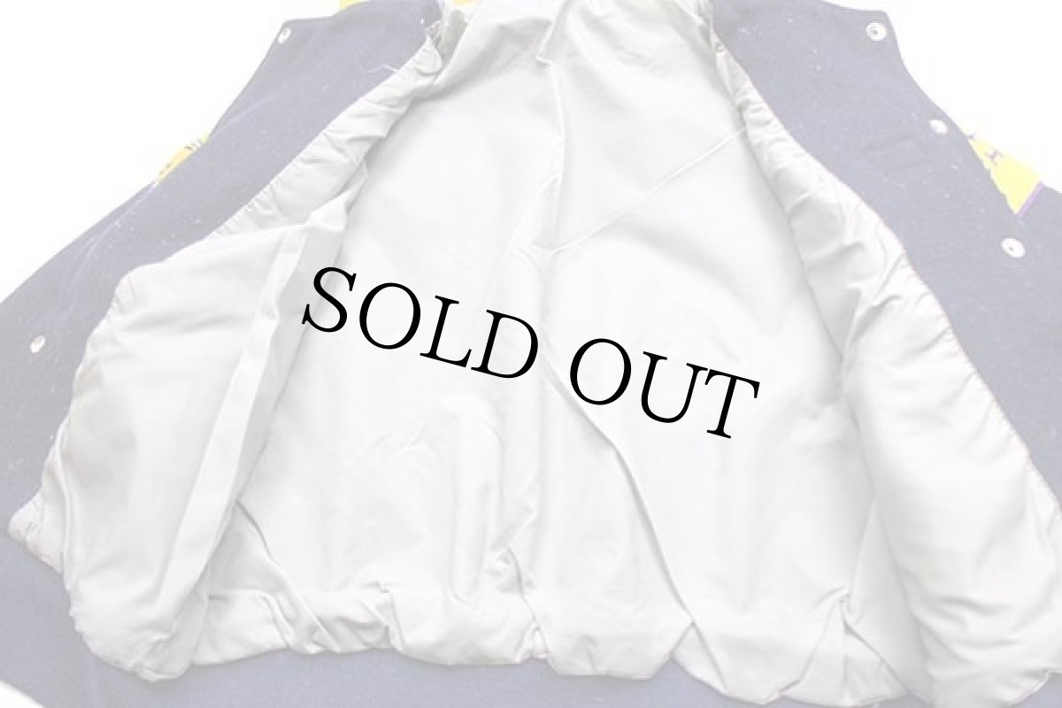 画像6: 80s TM ATHLETICS パッチ付き セーラーカラー メルトン ウール スタジャン 濃紺×濃黄 44 (6)