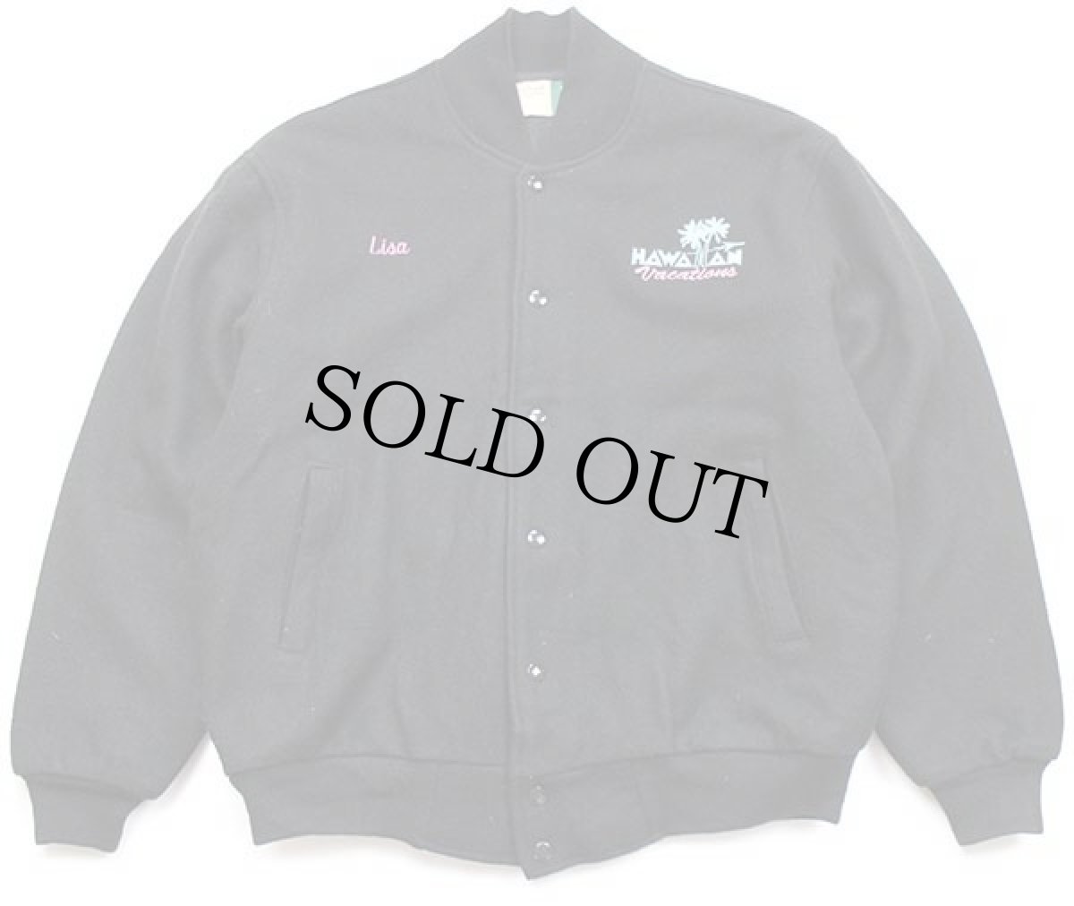 画像2: 90s USA製 HAWAIIAN Vacations ヤシの木 飛行機 刺繍 キルティングライナー メルトン ウール スタジャン 黒 L (2)