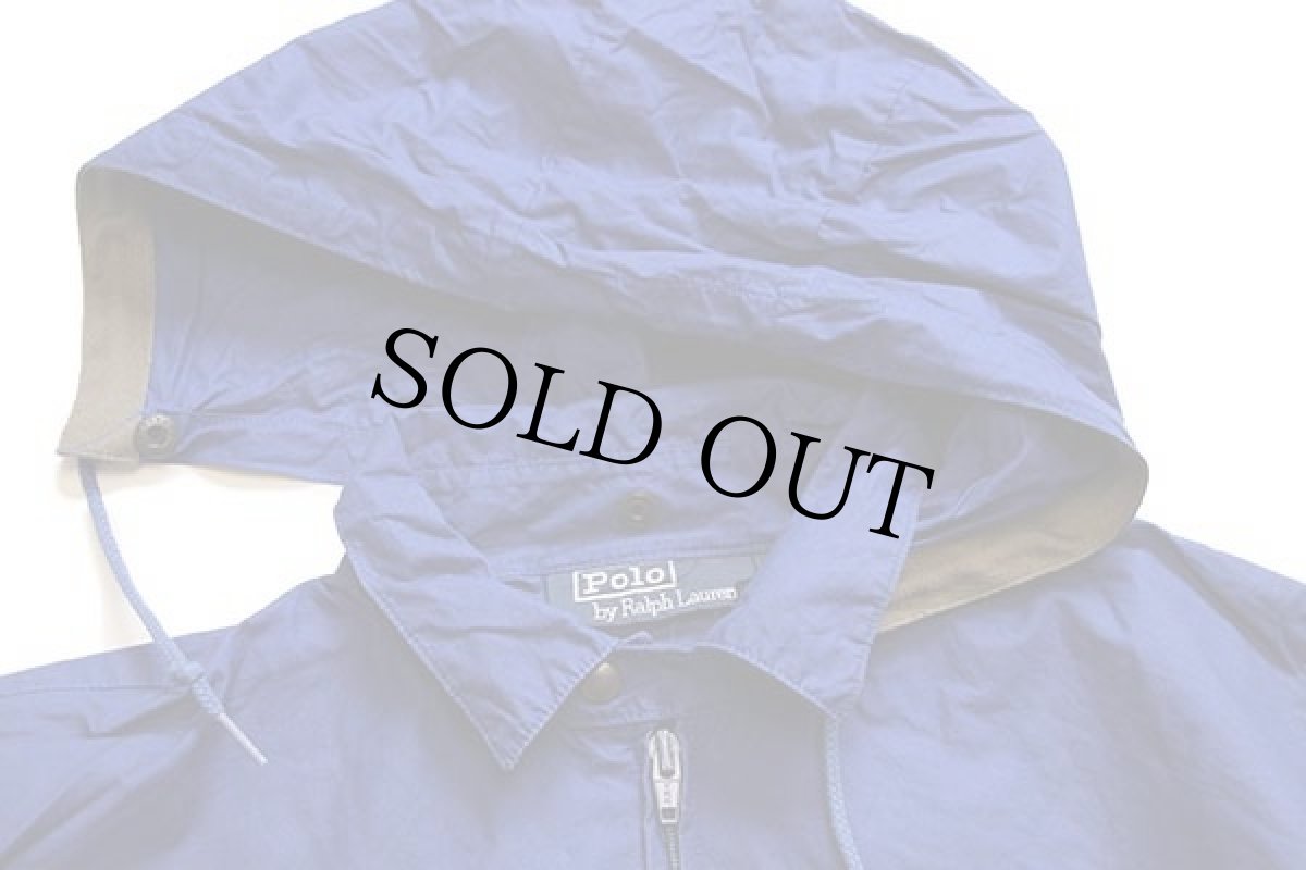 画像4: 90s ポロ ラルフローレン チンスト&フード付き 無地 コットンポプリン ジャケット 濃青 M (4)