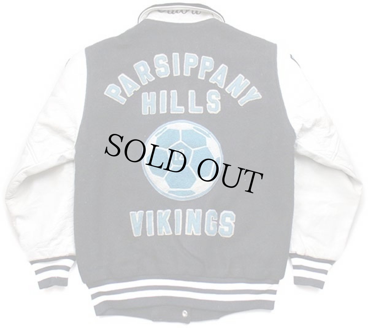 画像2: USA製 De&De PARSIPPANY HILLS VIKINGS サッカーボール パッチ付き メルトン ウール 袖革スタジャン 黒×白 (2)