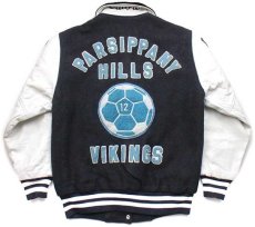 画像2: USA製 De&De PARSIPPANY HILLS VIKINGS サッカーボール パッチ付き メルトン ウール 袖革スタジャン 黒×白 (2)