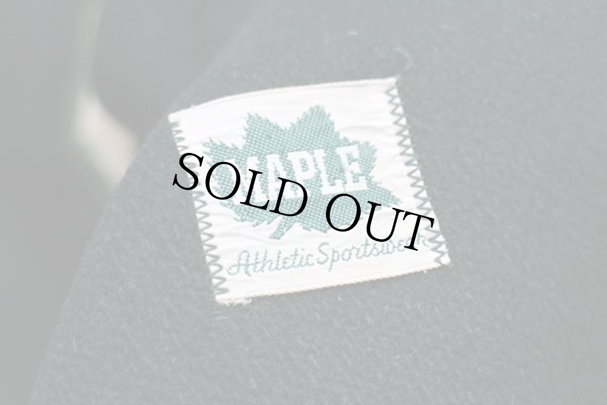 画像5: 70s MAPLE ST.CALLISTUS フェルトプリント&パッチ&チェーン刺繍 メルトン ウール スタジャン ボロ 緑 (5)