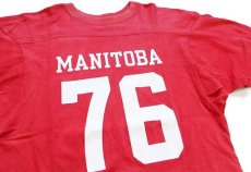 画像3: 70s USA製 Championチャンピオン MANITOBA 76 ナンバリング コットン フットボールTシャツ 赤 フェード M (3)