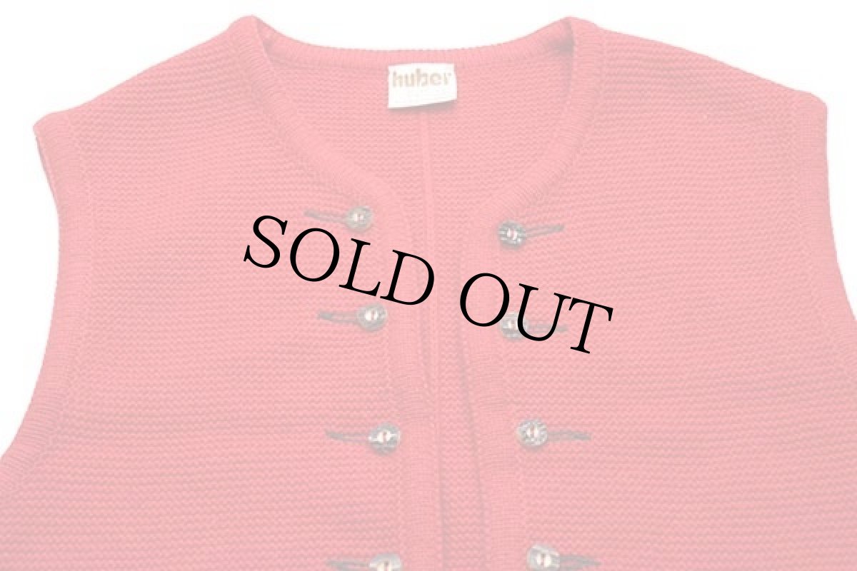 画像3: 80s 西ドイツ製 huber ツリー刺繍 チロリアン ウールニット ベスト カーディガン レッド 44 (3)