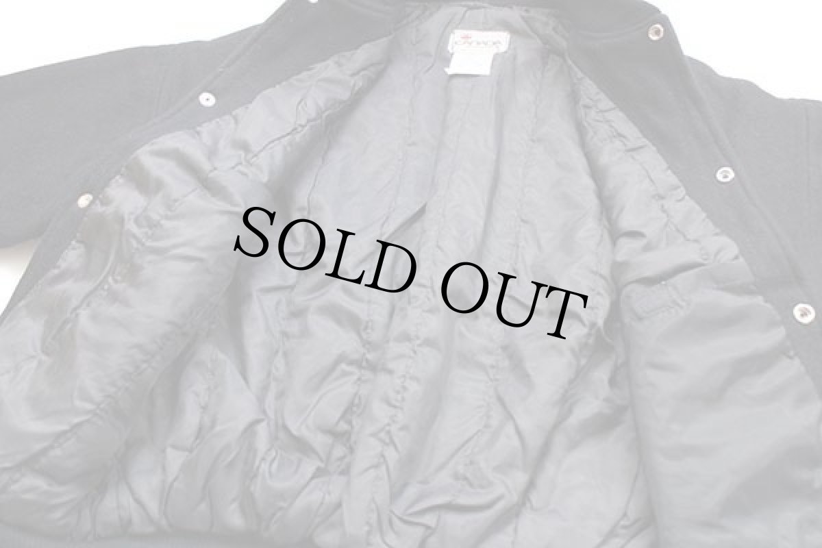 画像5: 90s カナダ製 スタンドカラー エルボーパッチ付き 中綿入り メルトン ウール スタジャン 黒 M (5)