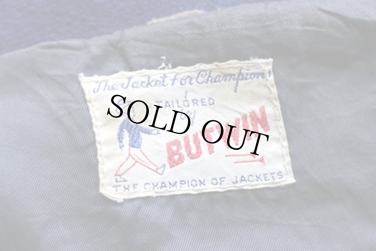 画像5: 70s BUTWINバトウィン Jerrors appleton Westチェーン刺繍 メルトン ウール スタジャン ブルー×オレンジ (5)