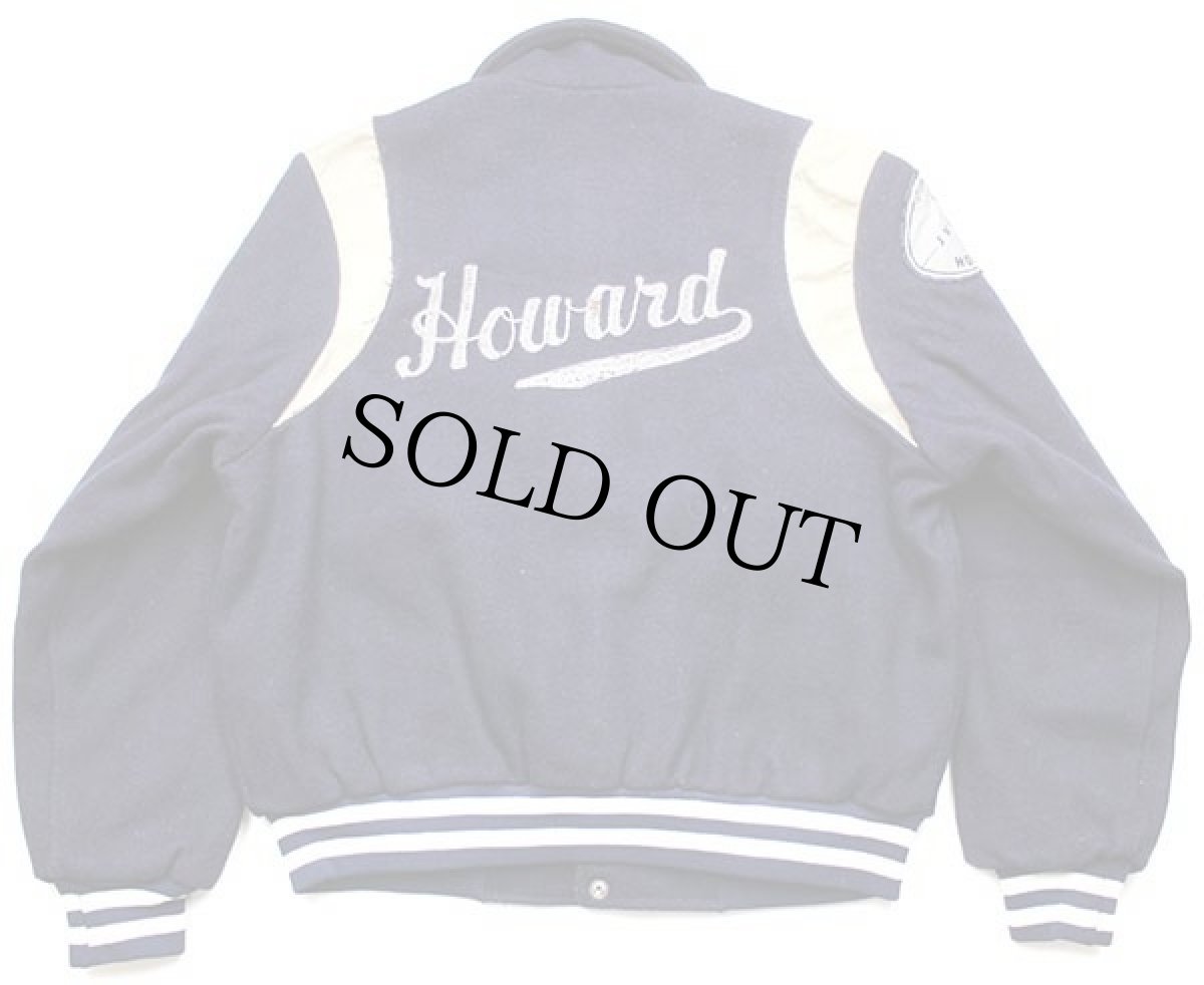 画像2: 70s ALVIN Howardチェーン刺繍 パッチ付き メルトン ウール スタジャン 紺×白 M (2)