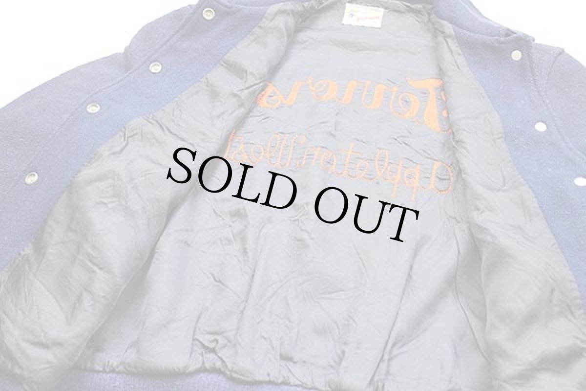 画像6: 70s BUTWINバトウィン Jerrors appleton Westチェーン刺繍 メルトン ウール スタジャン ブルー×オレンジ (6)