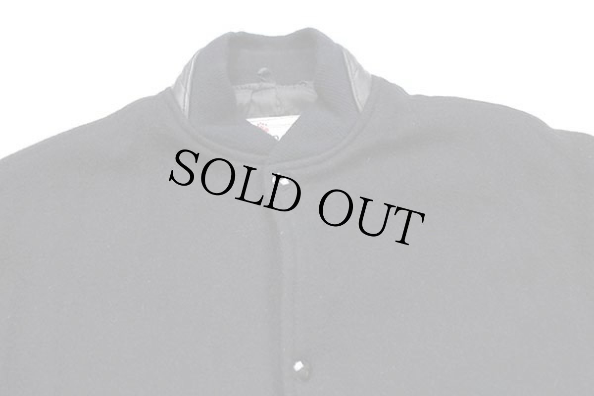 画像3: 90s カナダ製 スタンドカラー エルボーパッチ付き 中綿入り メルトン ウール スタジャン 黒 M (3)