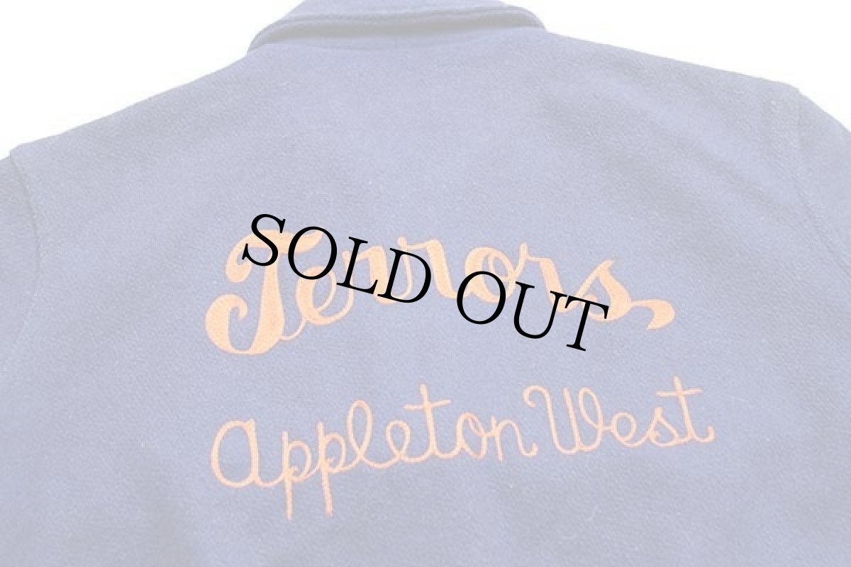 画像4: 70s BUTWINバトウィン Jerrors appleton Westチェーン刺繍 メルトン ウール スタジャン ブルー×オレンジ (4)