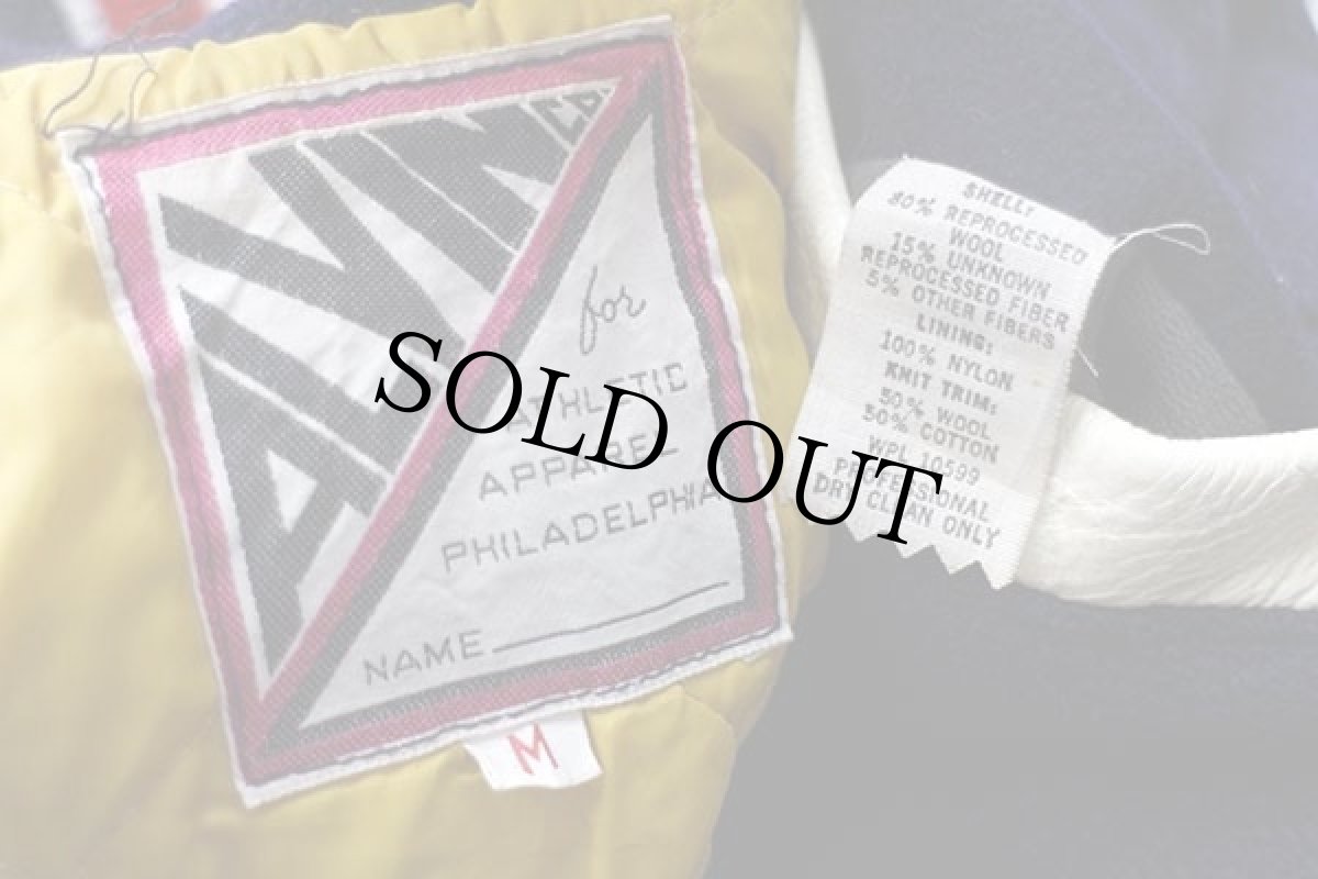 画像4: 70s ALVIN Howardチェーン刺繍 パッチ付き メルトン ウール スタジャン 紺×白 M (4)