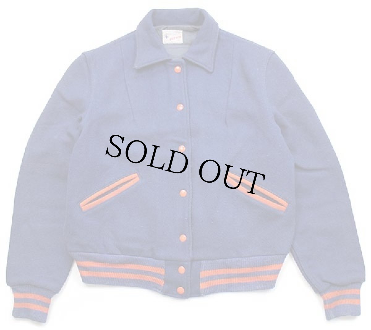 画像2: 70s BUTWINバトウィン Jerrors appleton Westチェーン刺繍 メルトン ウール スタジャン ブルー×オレンジ (2)