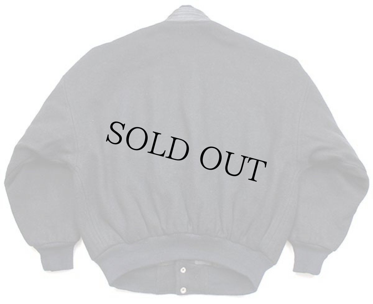 画像2: 90s カナダ製 スタンドカラー エルボーパッチ付き 中綿入り メルトン ウール スタジャン 黒 M (2)