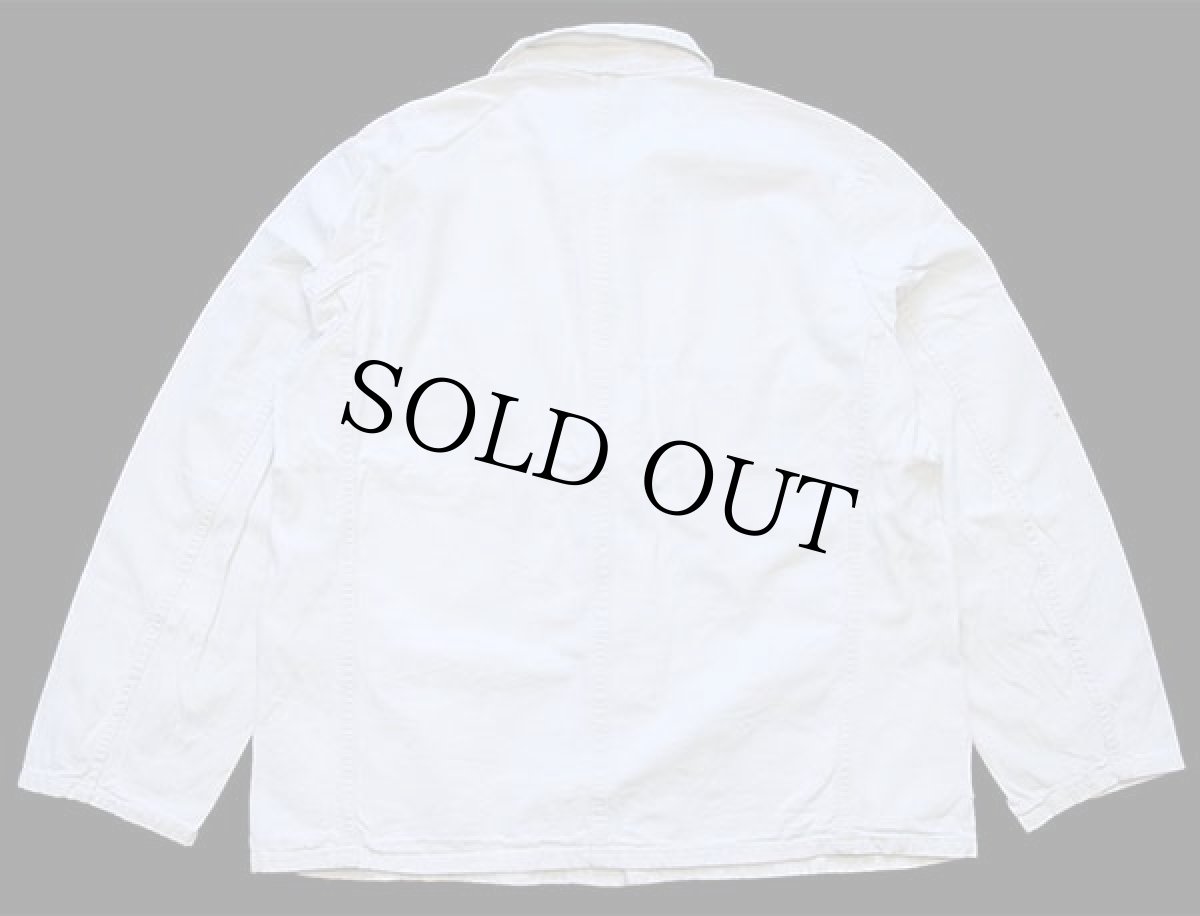 画像2: 70s UNKNOWN ユーロ ワーク 比翼 HBT ヘリンボーンツイル カバーオール 生成り 52 (2)