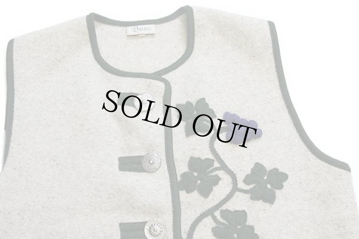 画像3: オーストリア製 Boos ボタニカル アップリケ ノーカラー チロリアン ボイルドウール ベスト ベージュ ミックス 36 (3)