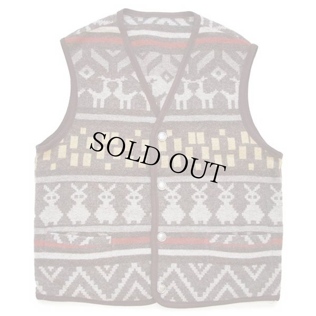 画像1: 90s イタリア製 Professione Uomo フォークロア柄 ウール混 ラグベスト L (1)