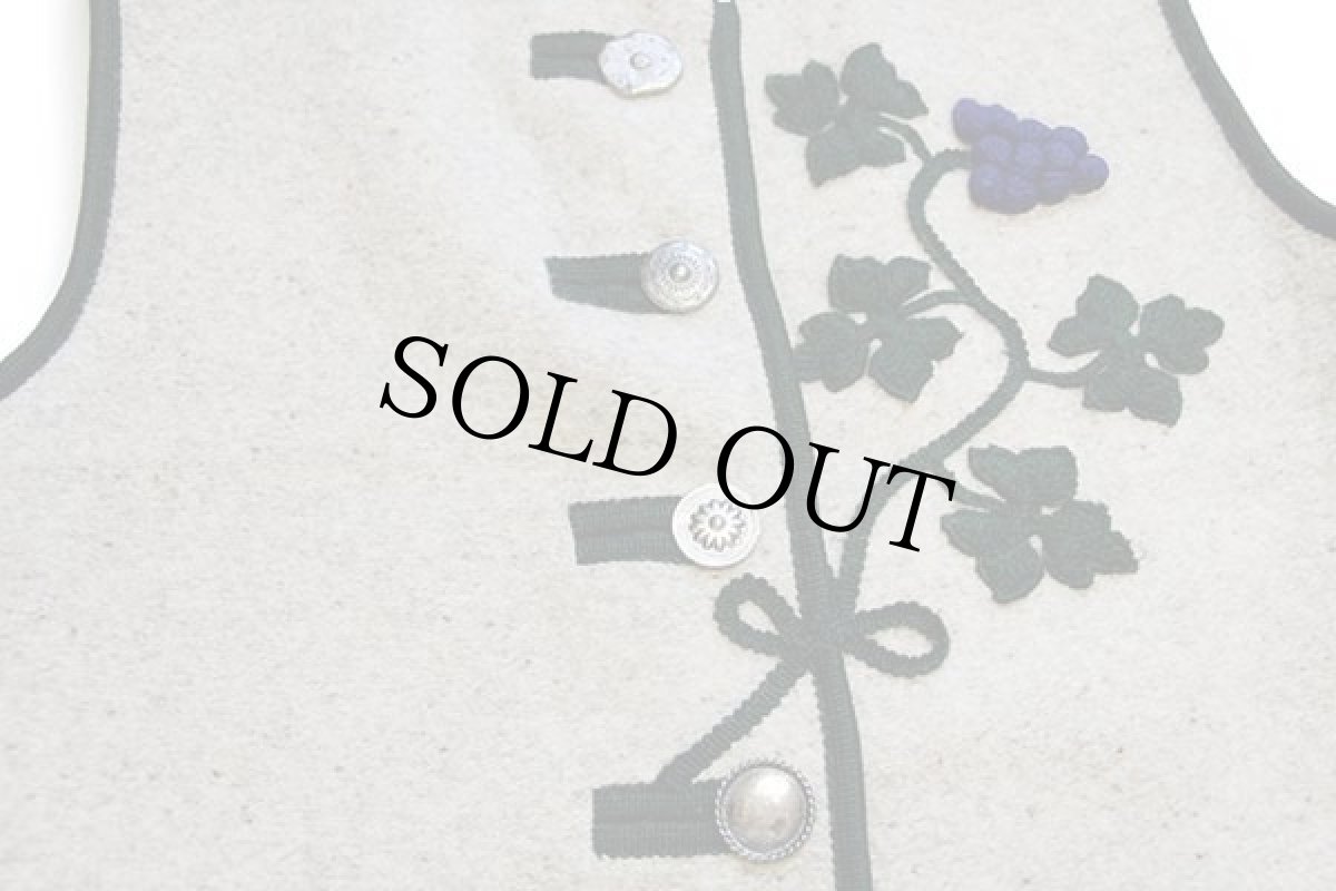 画像5: オーストリア製 Boos ボタニカル アップリケ ノーカラー チロリアン ボイルドウール ベスト ベージュ ミックス 36 (5)