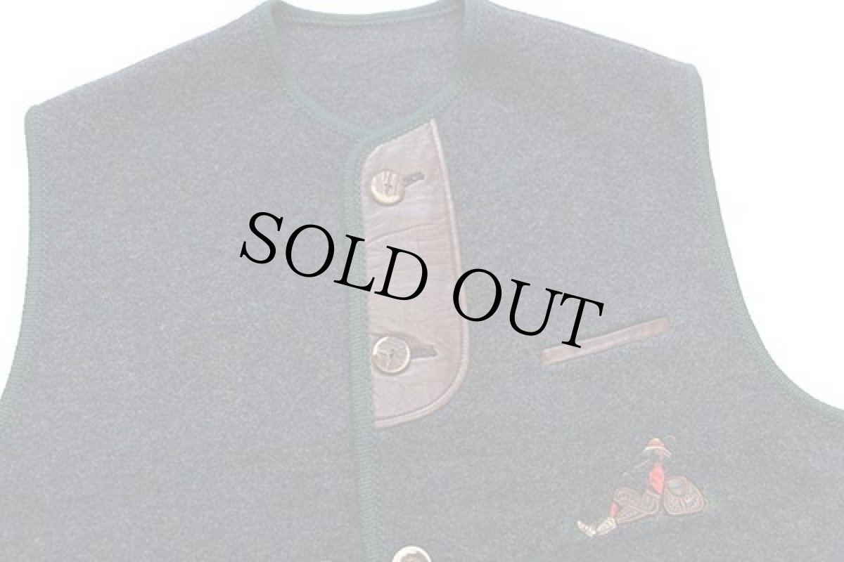 画像3: STEINBOCK 刺繍入り 鹿角ボタン ノーカラー チロリアン ボイルドウール ベスト ミックス 22 (3)