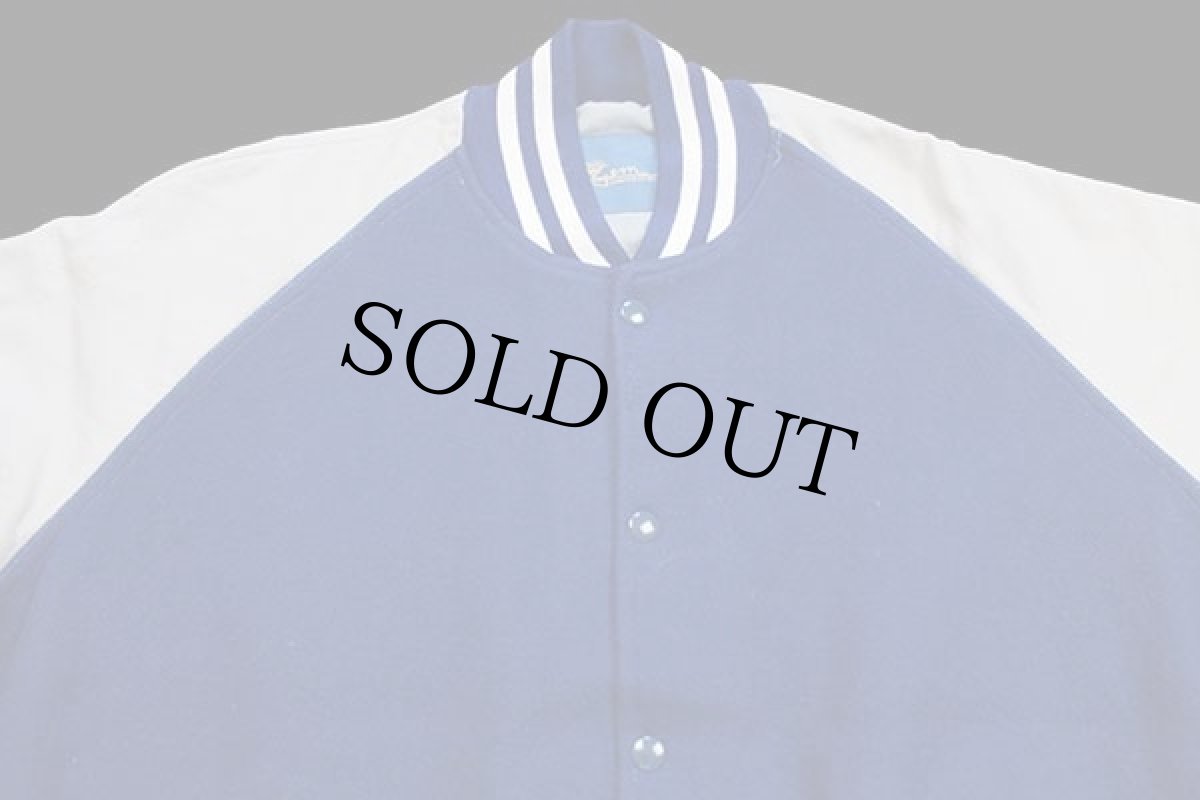 画像3: 90s USA製 gem SPORTSWEAR メルトン ウール 袖革スタジャン 青×白 XL (3)