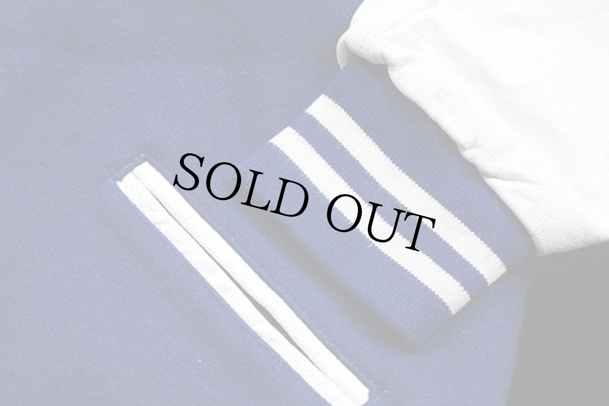 画像9: 90s USA製 gem SPORTSWEAR メルトン ウール 袖革スタジャン 青×白 XL (9)