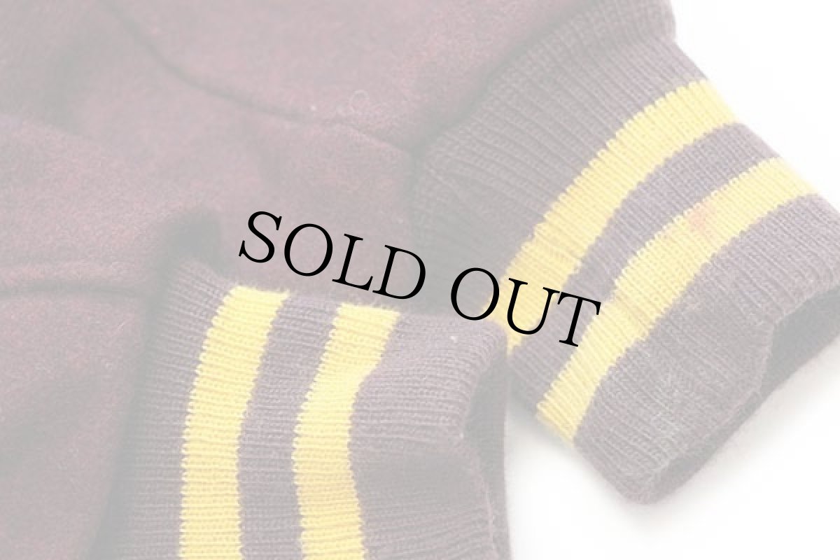 画像8: 90s USA製 DeLONGデロング セーラーカラー メルトン ウール スタジャン バーガンディ×マスタード 38 (8)