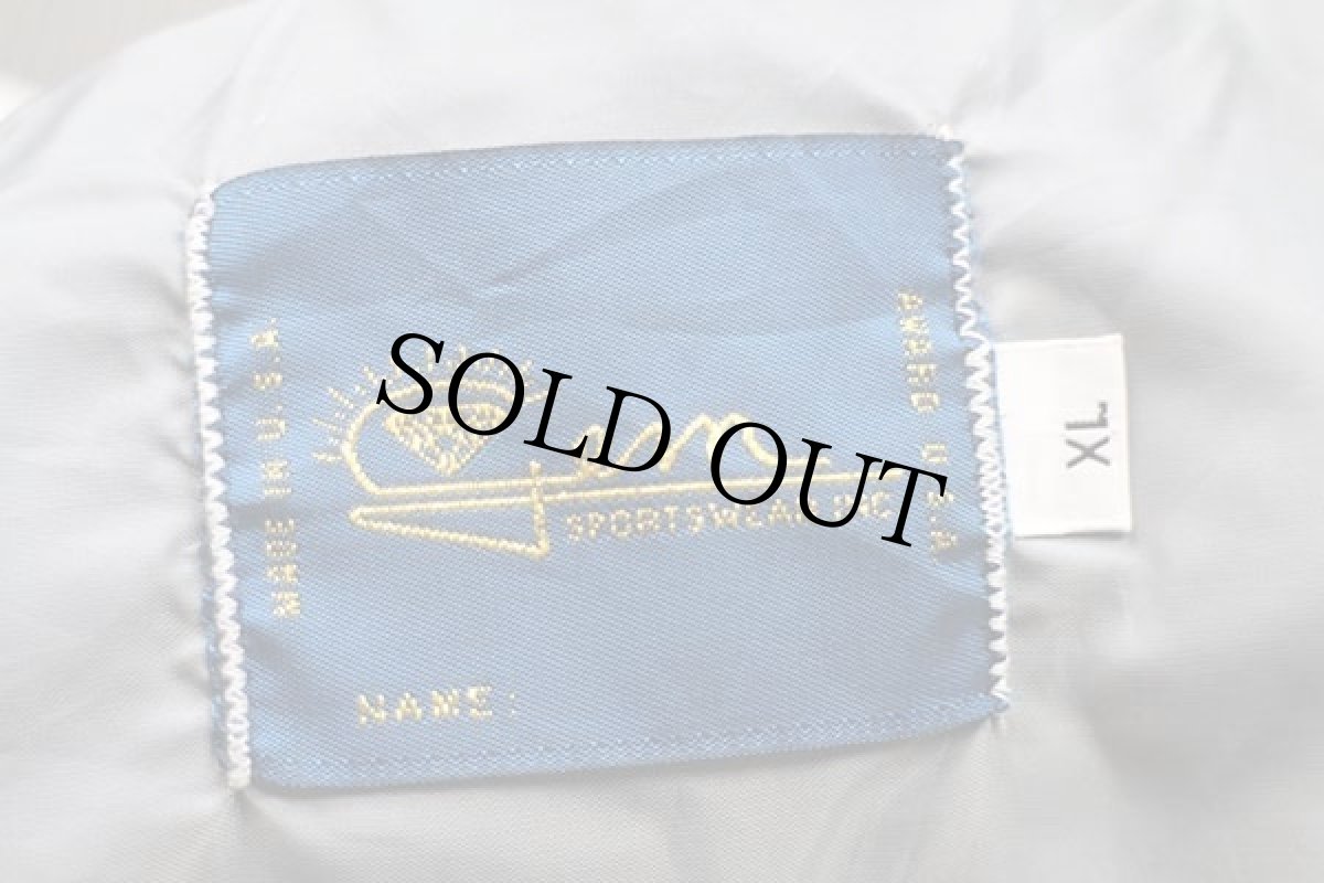 画像4: 90s USA製 gem SPORTSWEAR メルトン ウール 袖革スタジャン 青×白 XL (4)