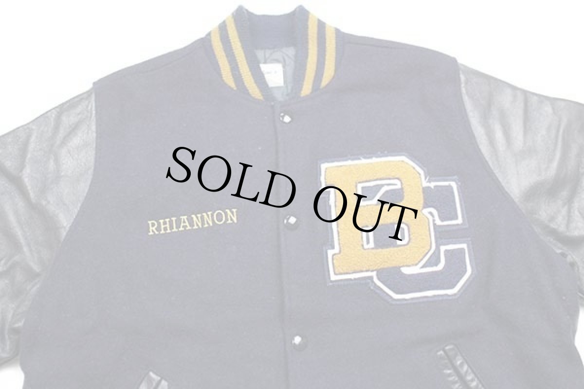 画像3: 80s USA製 RHIANNON刺繍&パッチ付き キルティングライナー メルトン ウール 袖革スタジャン 紺×濃紺 M (3)