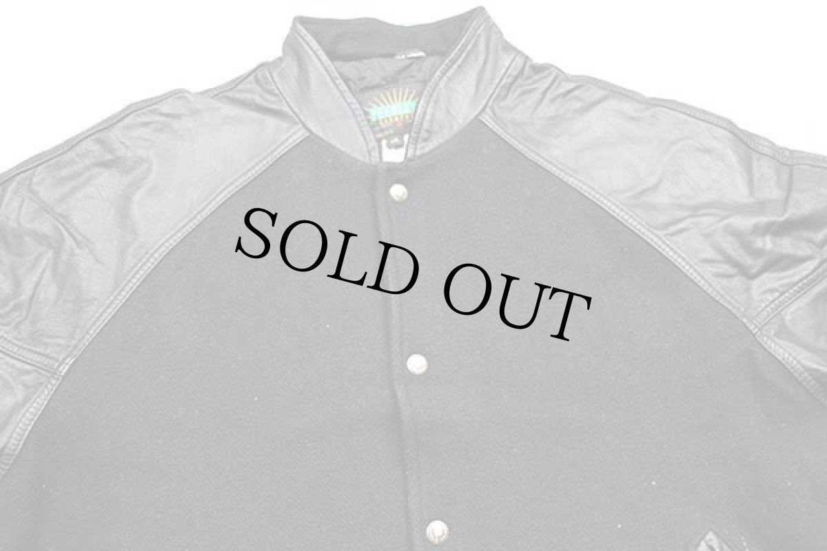 画像3: 90s カナダ製 PEERLESS スタンドカラー キルティングライナー メルトン ウール 袖革スタジャン 黒×黒 (3)