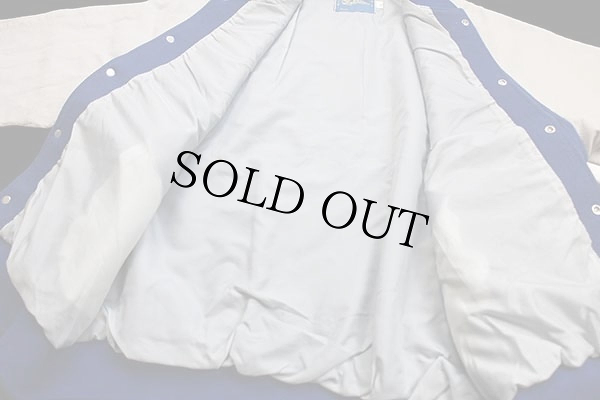 画像6: 90s USA製 gem SPORTSWEAR メルトン ウール 袖革スタジャン 青×白 XL (6)