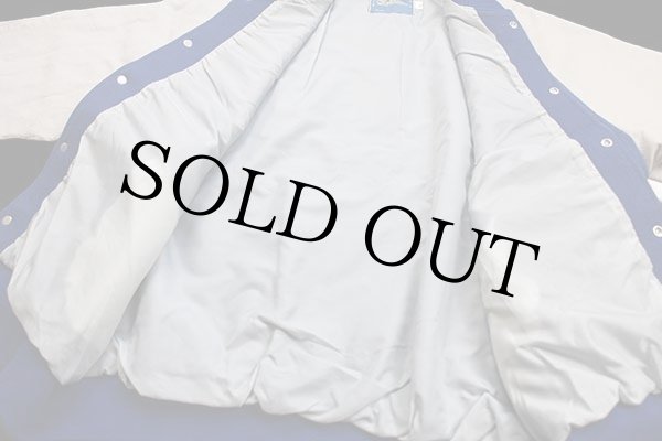 90s USA製 gem SPORTSWEAR メルトン ウール 袖革スタジャン 青×白 XL