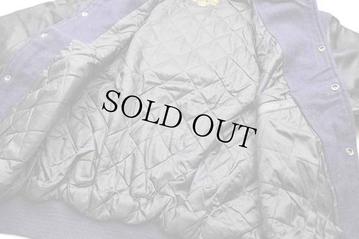 画像7: カナダ製 VOLVOボルボ コンボイ トラック刺繍 キルティングライナー メルトン ウール 袖革スタジャン 紺 XL (7)