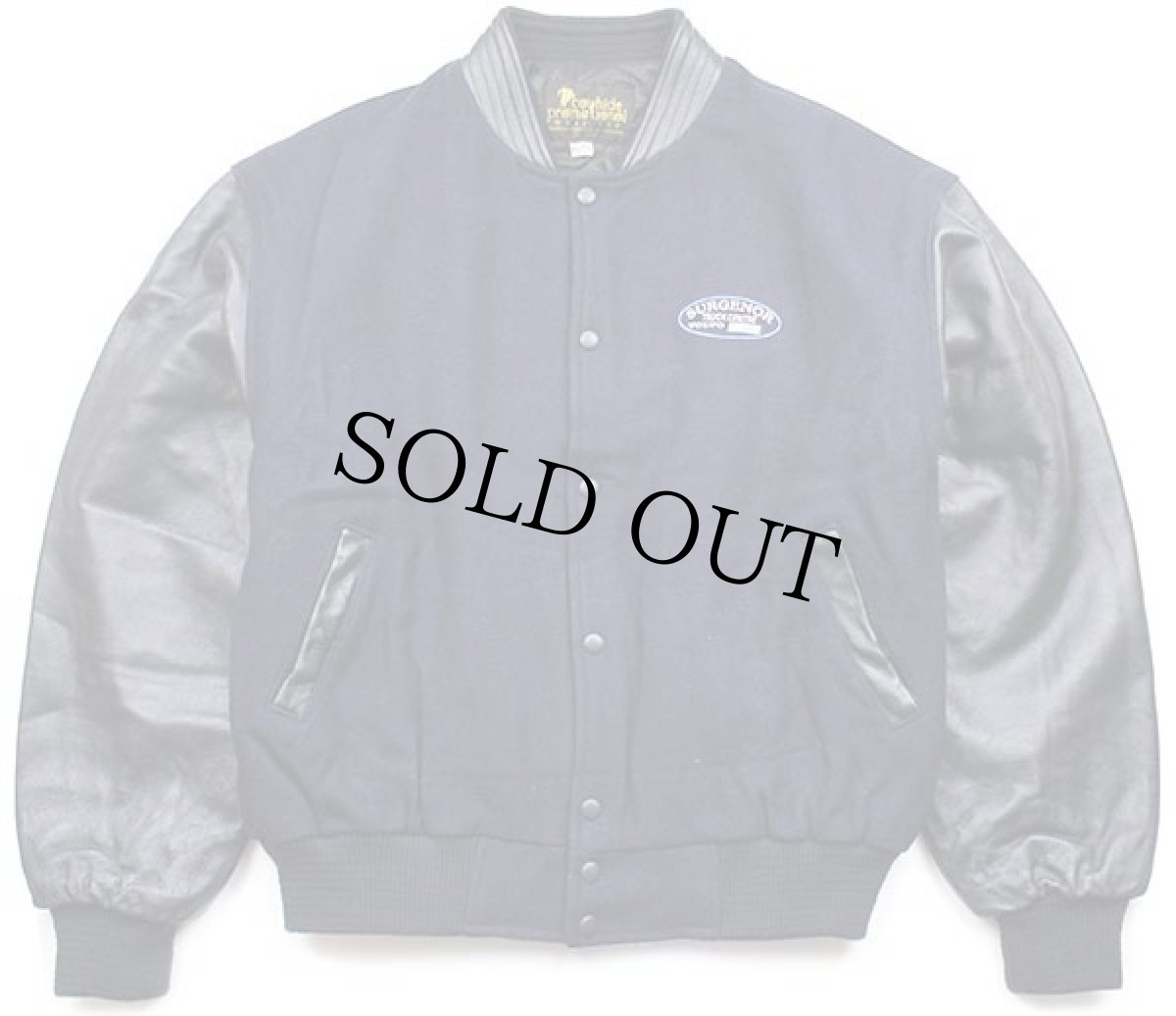 画像2: カナダ製 VOLVOボルボ コンボイ トラック刺繍 キルティングライナー メルトン ウール 袖革スタジャン 紺 XL (2)