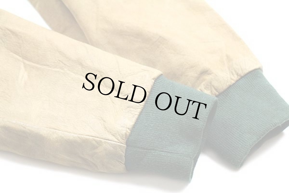 画像6: 90s JANSPORTジャンスポーツ ロゴ刺繍 キルティングライナー メルトン ウール 袖革スタジャン 緑×茶 (6)