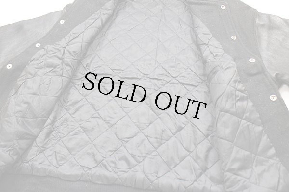 画像5: 90s PC PREMIUM DRAFT刺繍 キルティングライナー メルトン ウール 袖革スタジャン 黒×黒 (5)