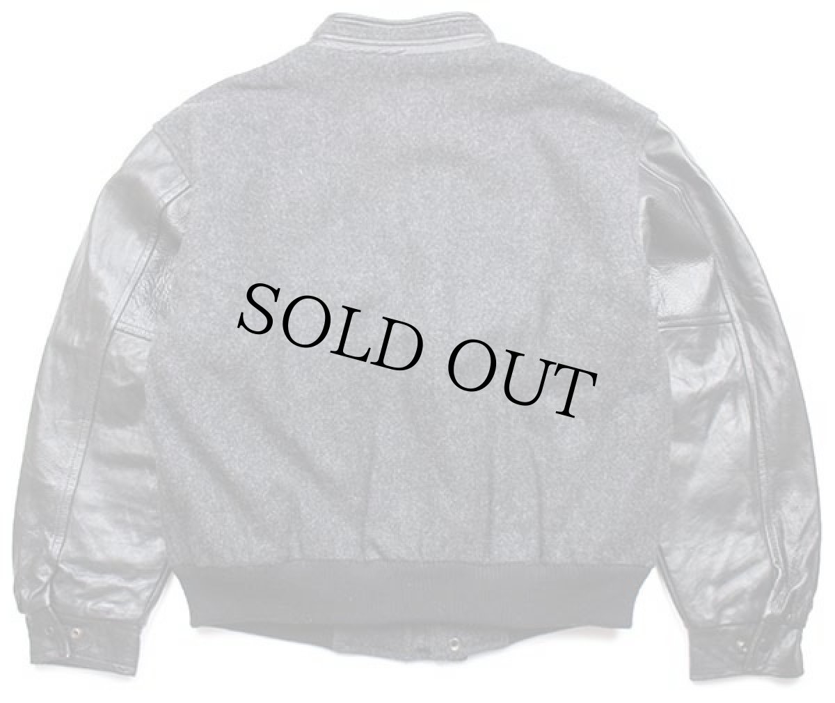 画像2: 90s カナダ製 RAYOVAC刺繍 スタンドカラー 中綿入り メルトン ウール 袖革スタジャン チャコールグレー×黒 (2)