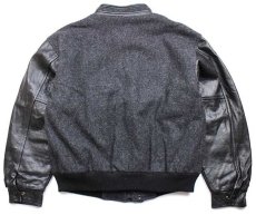画像2: 90s カナダ製 RAYOVAC刺繍 スタンドカラー 中綿入り メルトン ウール 袖革スタジャン チャコールグレー×黒 (2)