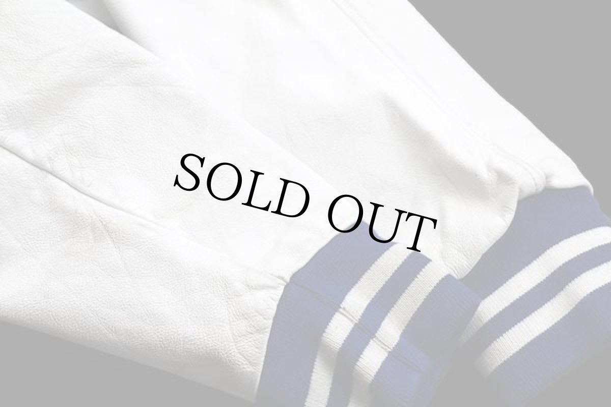 画像7: 90s USA製 gem SPORTSWEAR メルトン ウール 袖革スタジャン 青×白 XL (7)